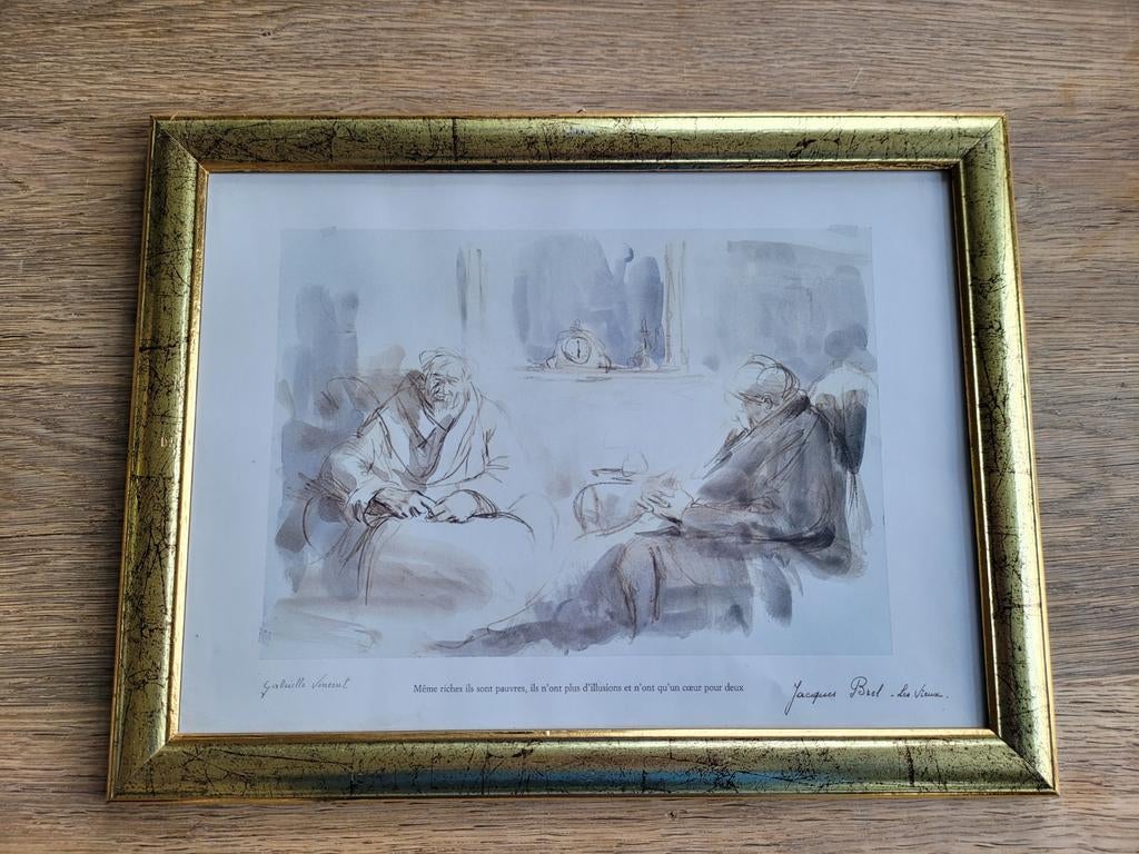 Impression d'une lithographie de Jacques Brel "Les Vieux ", Antiquités & Art, Enlèvement ou Envoi
