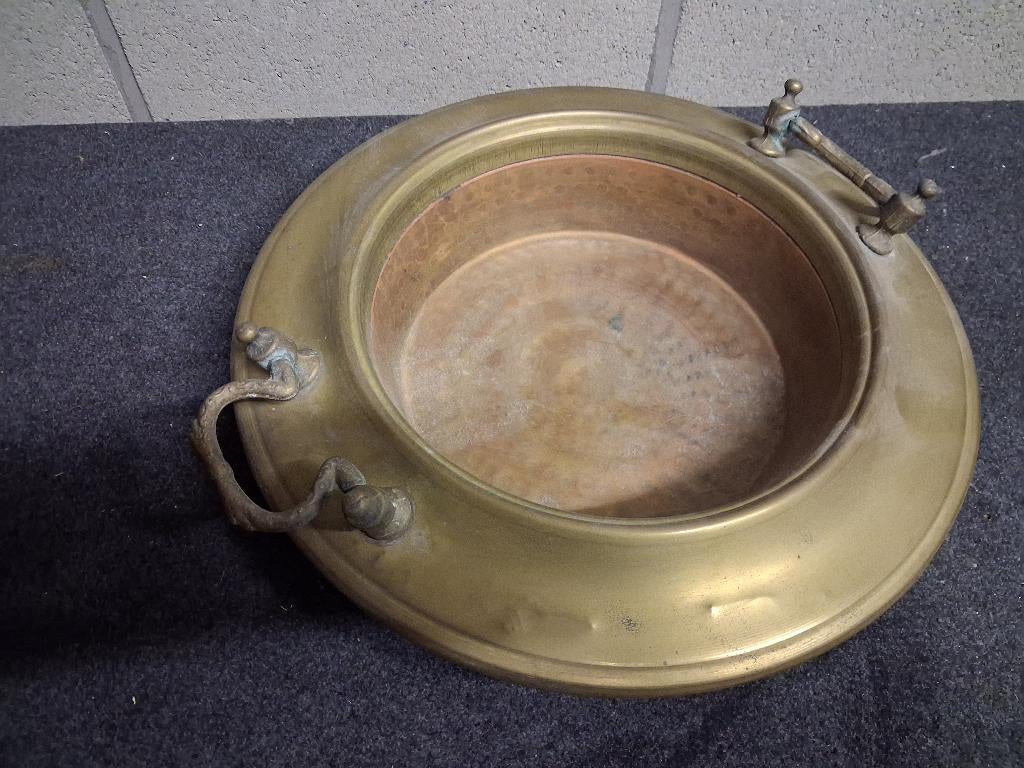 Vintage , Koperen schaal Brassero rond., Huis en Inrichting, Ophalen of Verzenden, Gebruikt, Rond, Schaal