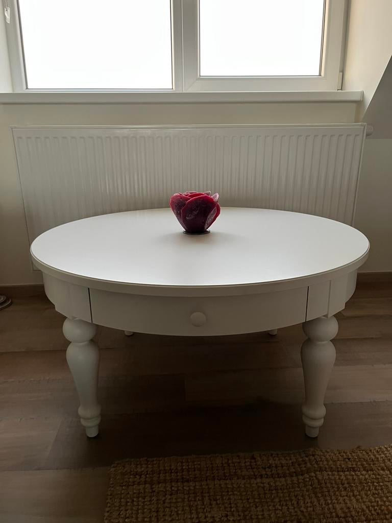 Witte ronde salontafel, Maison & Meubles, Tables | Tables de salon, Enlèvement, Comme neuf, Rond, Pin