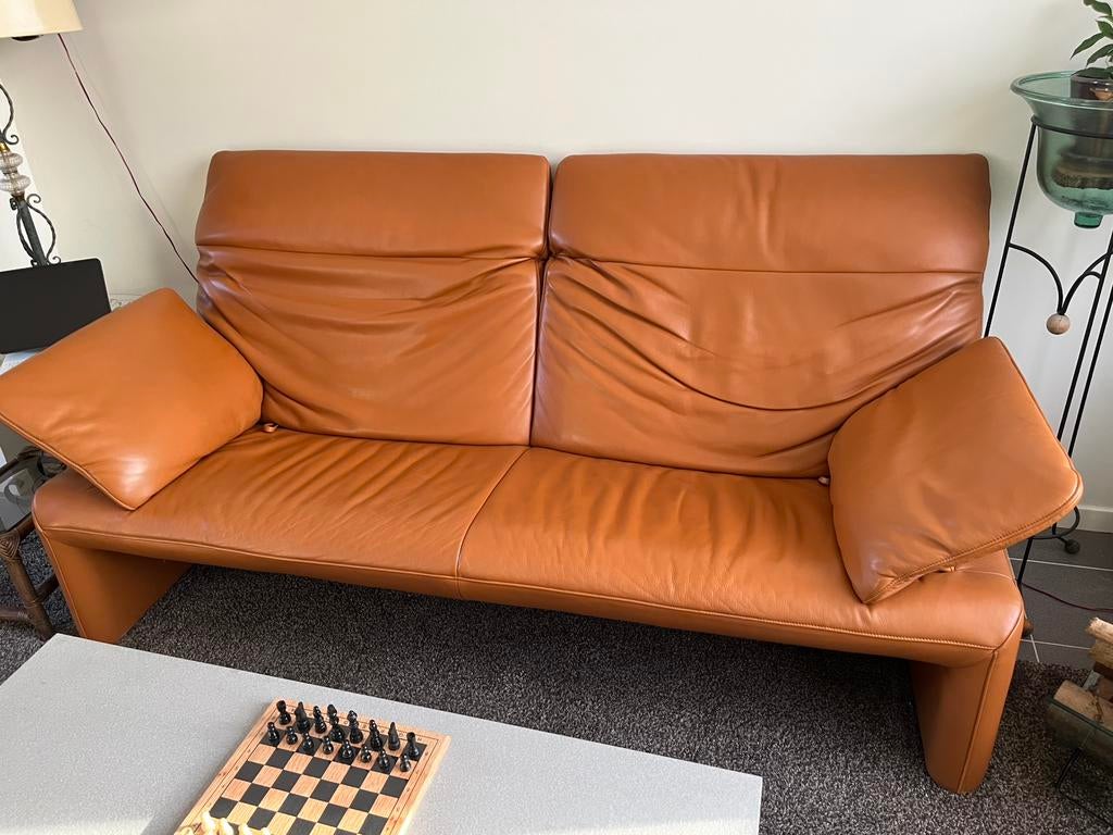 Jori Linea cognac zitbank, Linea, Driepersoons, Leer, Ophalen of Verzenden