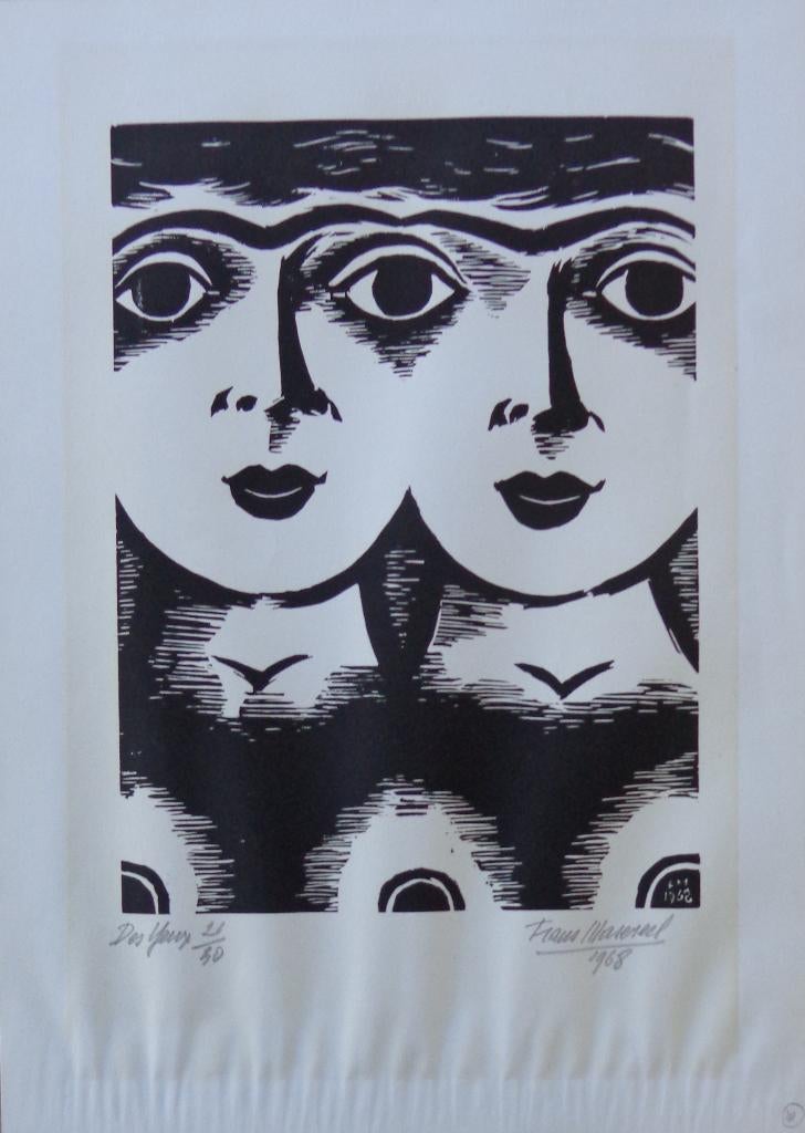 FRANS MASEREEL / DES YEUX / ZW-W HOUTSNEDE / 45x32cm / SIG, Antiquités & Art, Art | Lithographies & Sérigraphies, Enlèvement ou Envoi