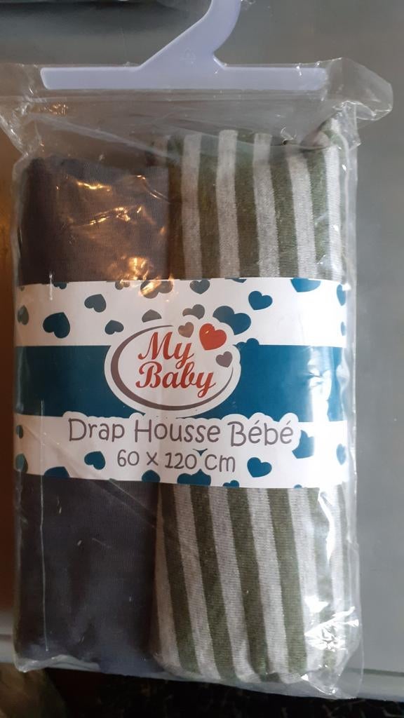 Deux draps housses neuf lit cage 60x120 cm, Enfants & Bébés, Enlèvement ou Envoi, Neuf, Gris