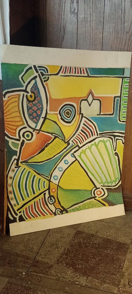 Peinture mixte abstraite Serge Montegnies, 73x100, n594, Antiquités & Art, Enlèvement