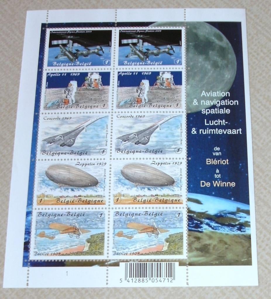 1 blok 3916/20 lucht en ruimtevaart, Postzegels en Munten, Postzegels | Europa | België, Ruimtevaart, Frankeerzegel, Ophalen of Verzenden
