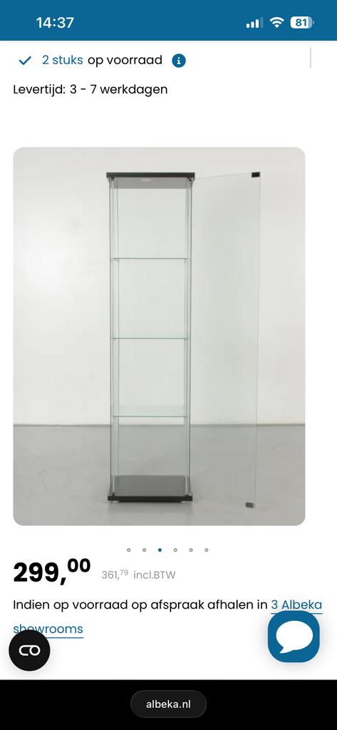 Glazen vitrinekast, Ophalen, Zo goed als nieuw