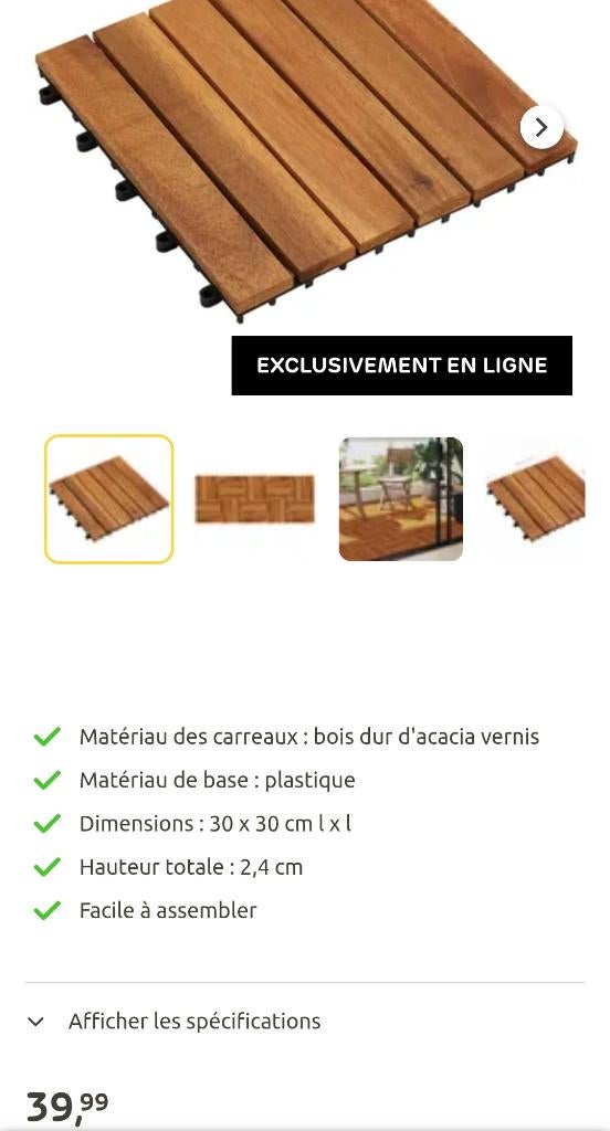 Dalles de terrasse 30*30cm  41pc, Enlèvement, Utilisé, Bois, Autres types