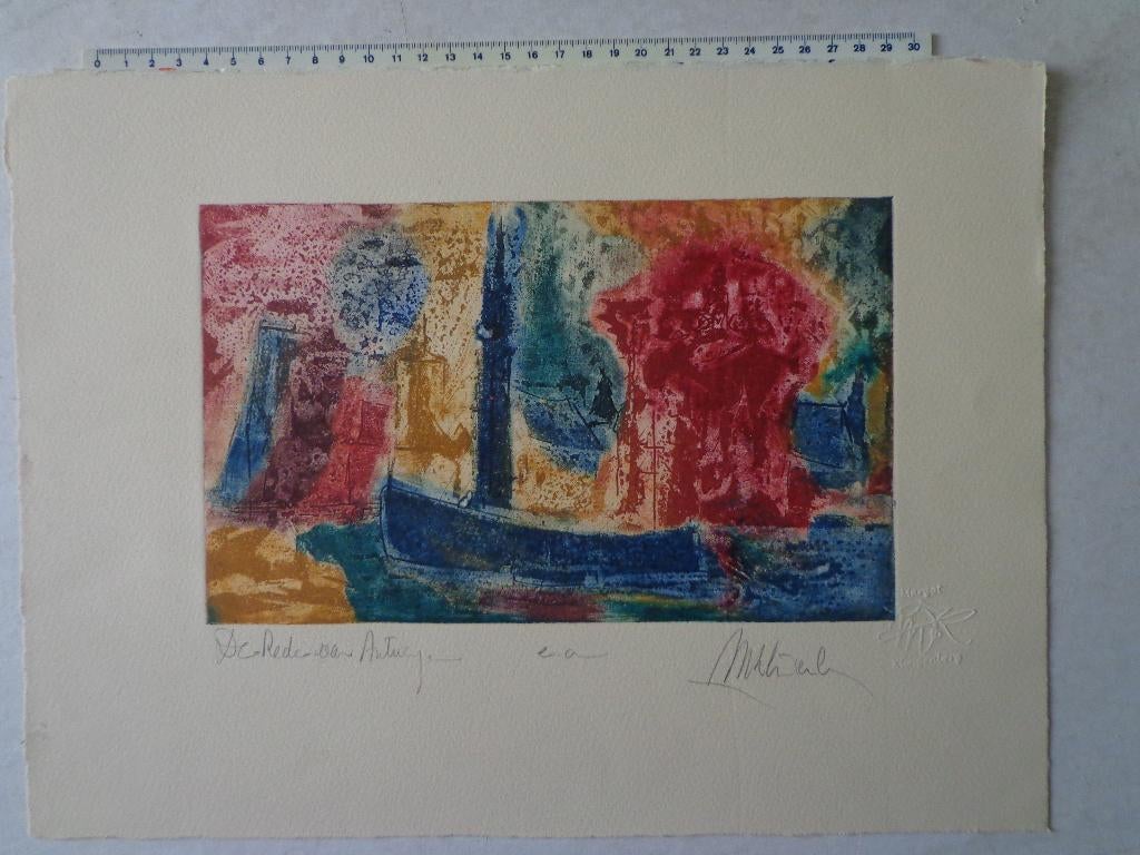 ets in kleur van Margot Klingenberg "De rede van Antwerpen", Antiek en Kunst, 2000 tot heden, Origineel, Ets, Ophalen of Verzenden