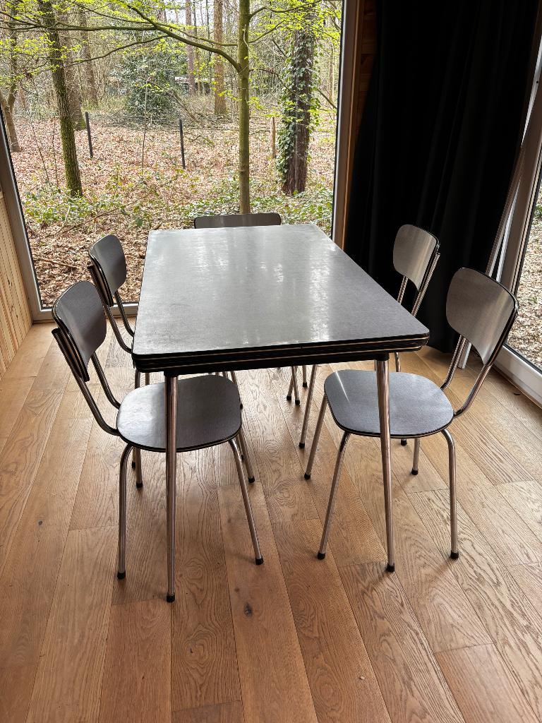 Vintage tafel met 5 stoelen - formica, Ophalen, Gebruikt