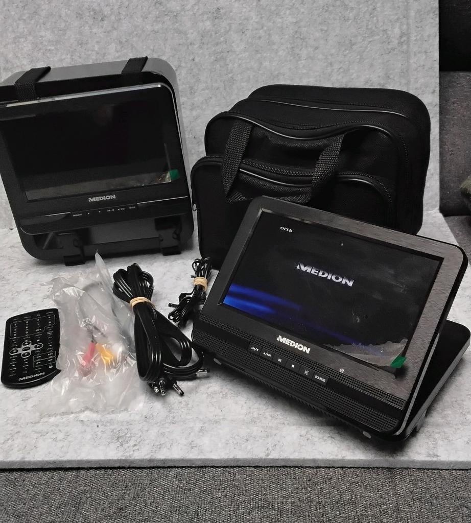 Medion dual screen DVD spelers auto + alle toebehoren en tas, Ophalen of Verzenden
