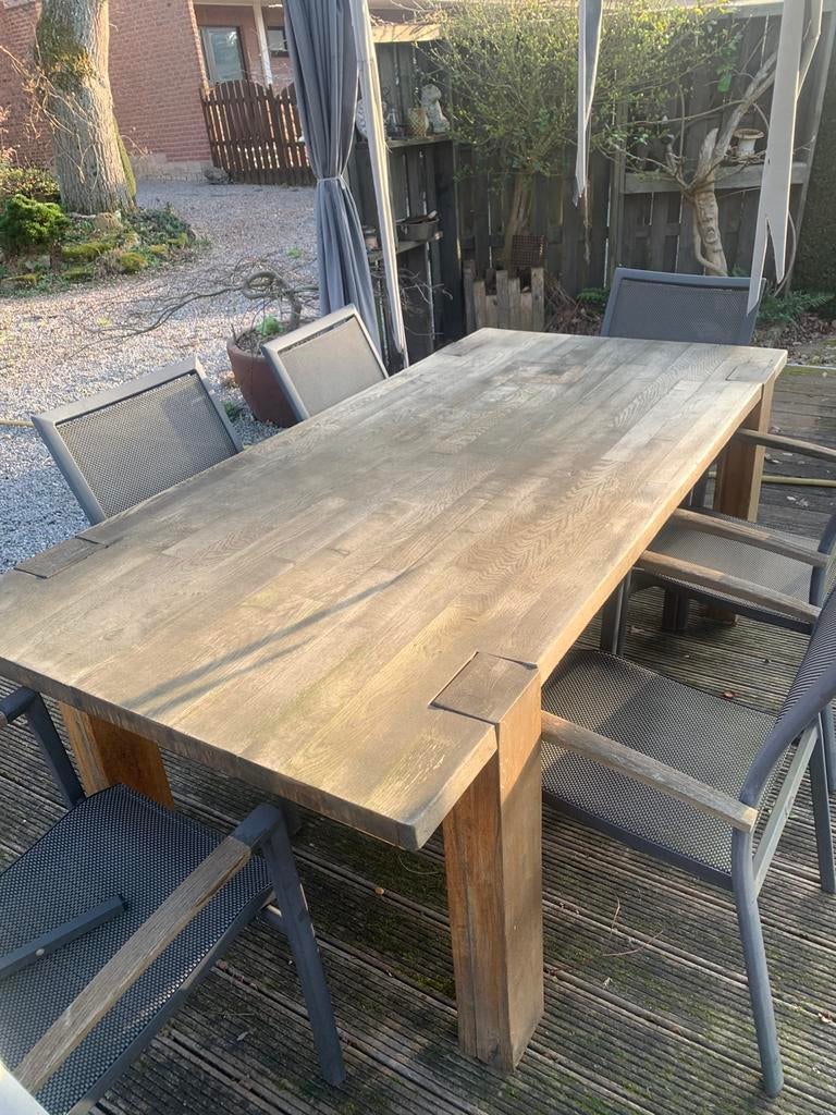 Massieve eiken tafel, Tuin en Terras, Ophalen of Verzenden, Zo goed als nieuw, Hardhout