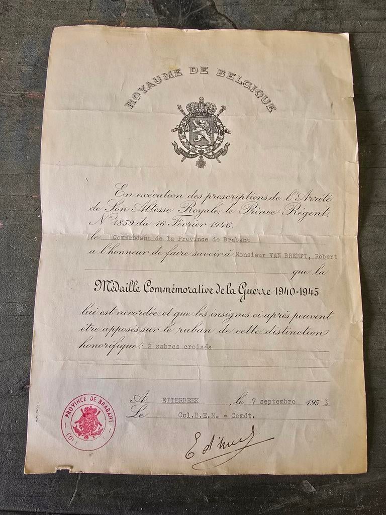 Lettre « Médaille commémorative de la guerre 40-45 », Collections, Enlèvement ou Envoi