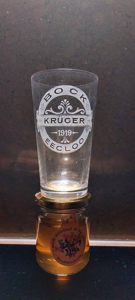 Gezuurd Bock Kruger boerke , vlaamse versie 1919 Eecloo, Verzamelen, Biermerken, Zo goed als nieuw, Glas of Glazen, Overige merken