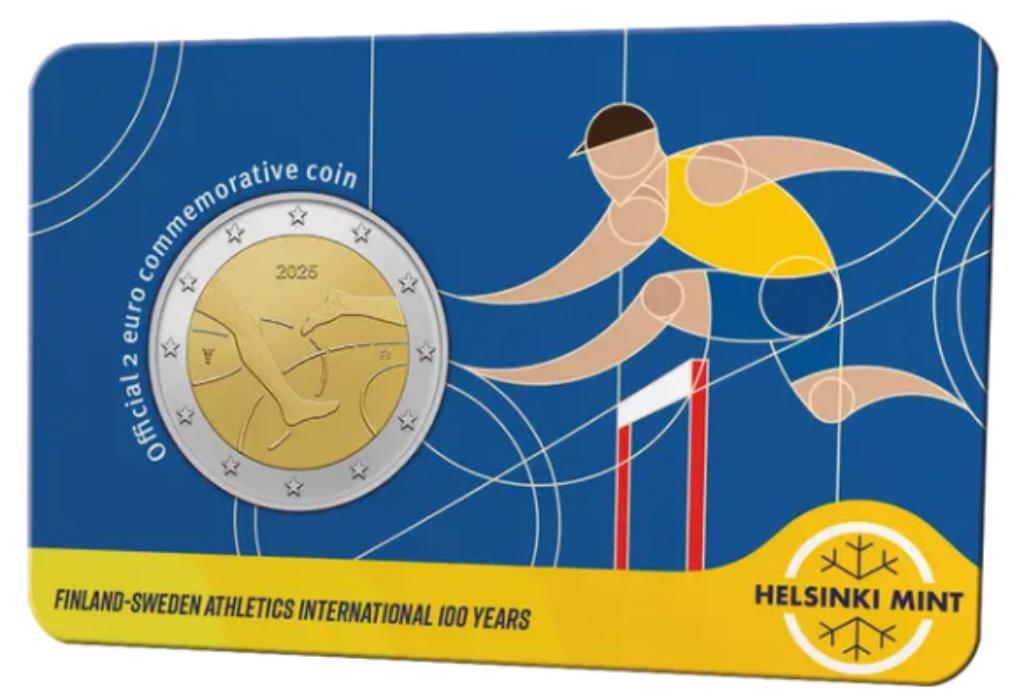 2 euro Finland 2025 Atletiek Finland-Zweden in coincard, Ophalen of Verzenden, Finland, 2 euro