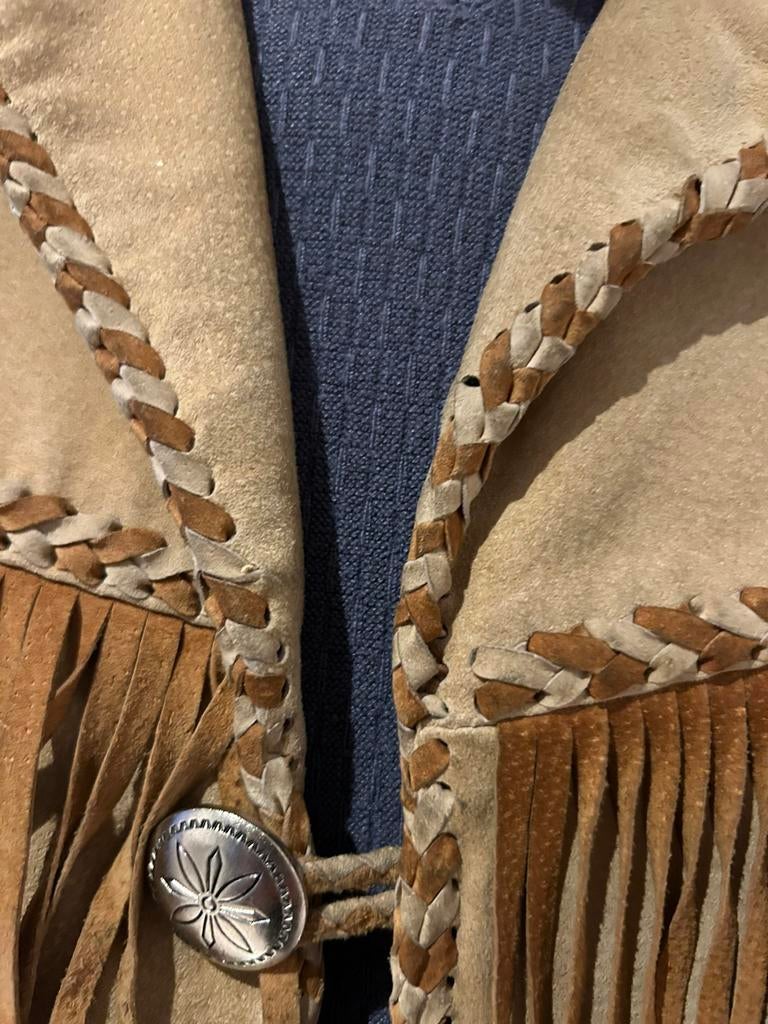 Veste en daim  beige avec frange beige foncée taille XL, Ophalen of Verzenden, Beige