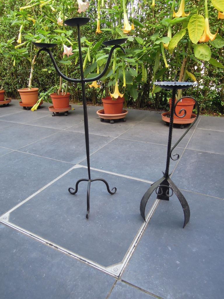 bougeoir en fer forgé métal peint noir trois bras, Antiquités & Art, Enlèvement ou Envoi