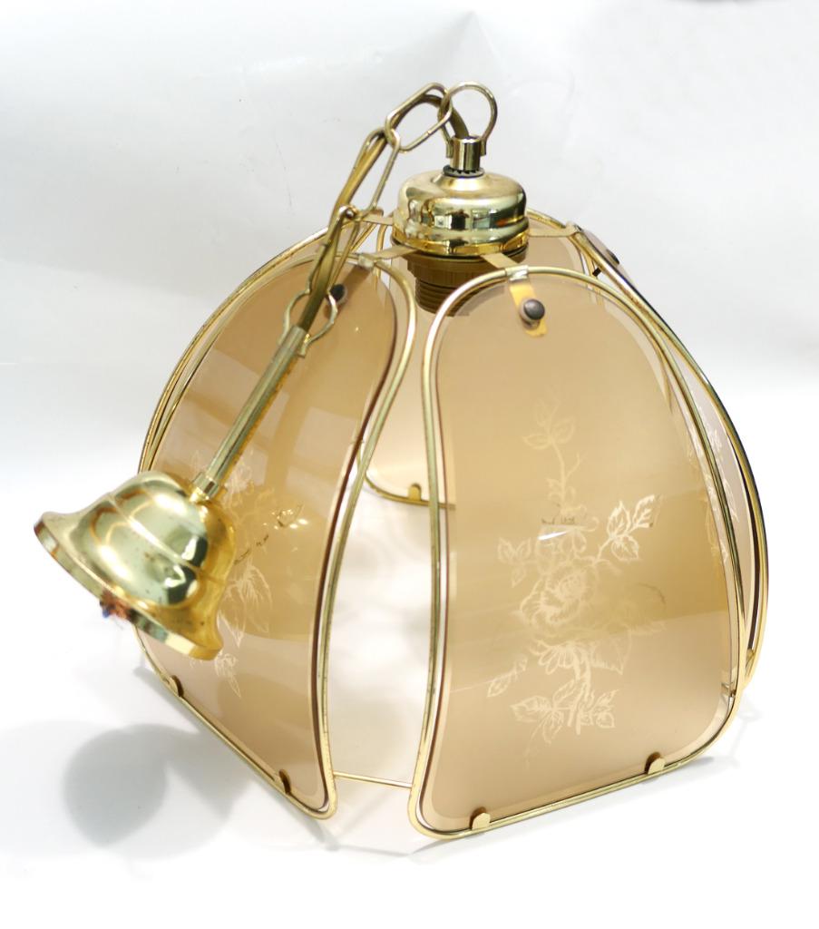 suspension 1980-90 dorée avec verre fumé, Maison & Meubles, Enlèvement, Utilisé, Verre, 50 à 75 cm