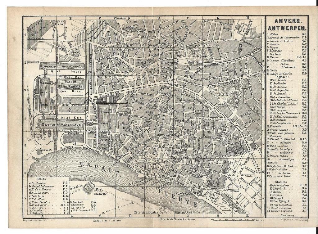 1878 - Antwerpen stadsplan, Antiquités & Art, Art | Lithographies & Sérigraphies, Envoi