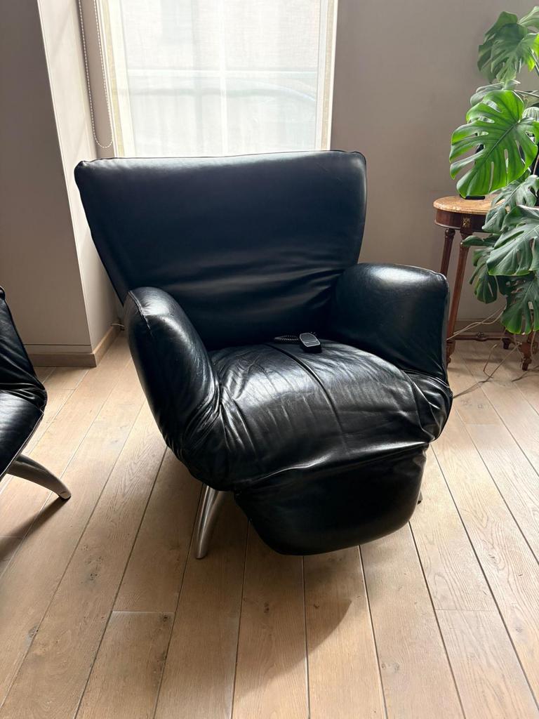 Leolux Zwart lederen bank en 1-zit (ook apart), Huis en Inrichting, Ophalen, Gebruikt, Driepersoons, Leer