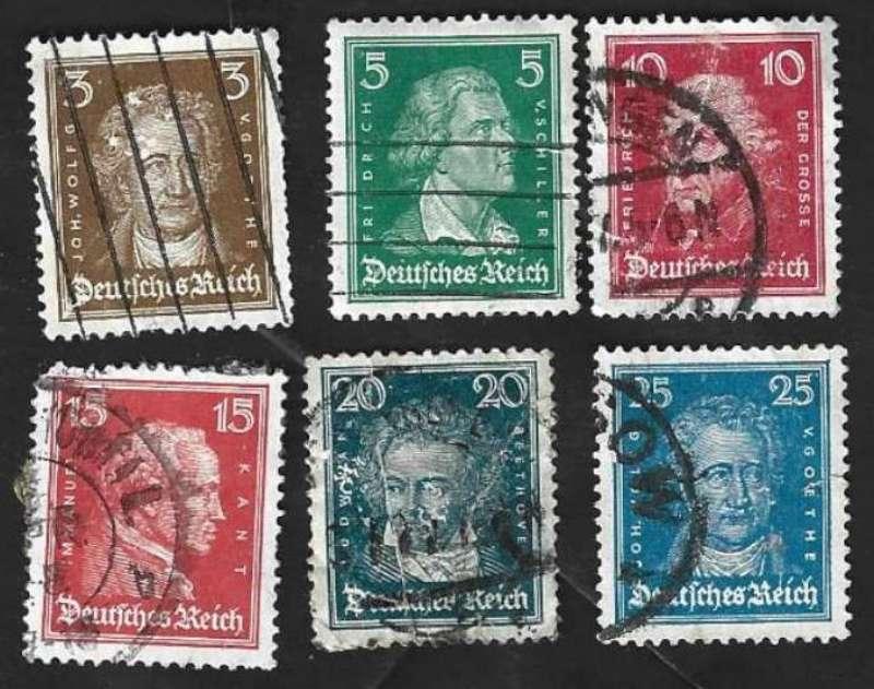6 Postzegels Duitse Rijk 1926 Beroemde Duitsers, Ophalen of Verzenden, Overige periodes, Gestempeld
