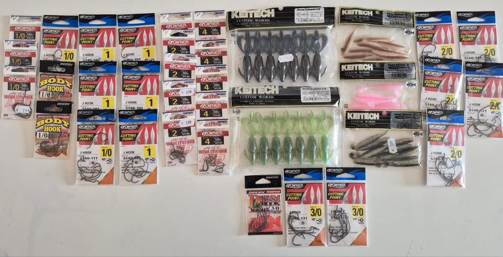 Nieuw. Offset dropshot haken owner en decoy + keitech shads, Ophalen of Verzenden, Nieuw, Haak