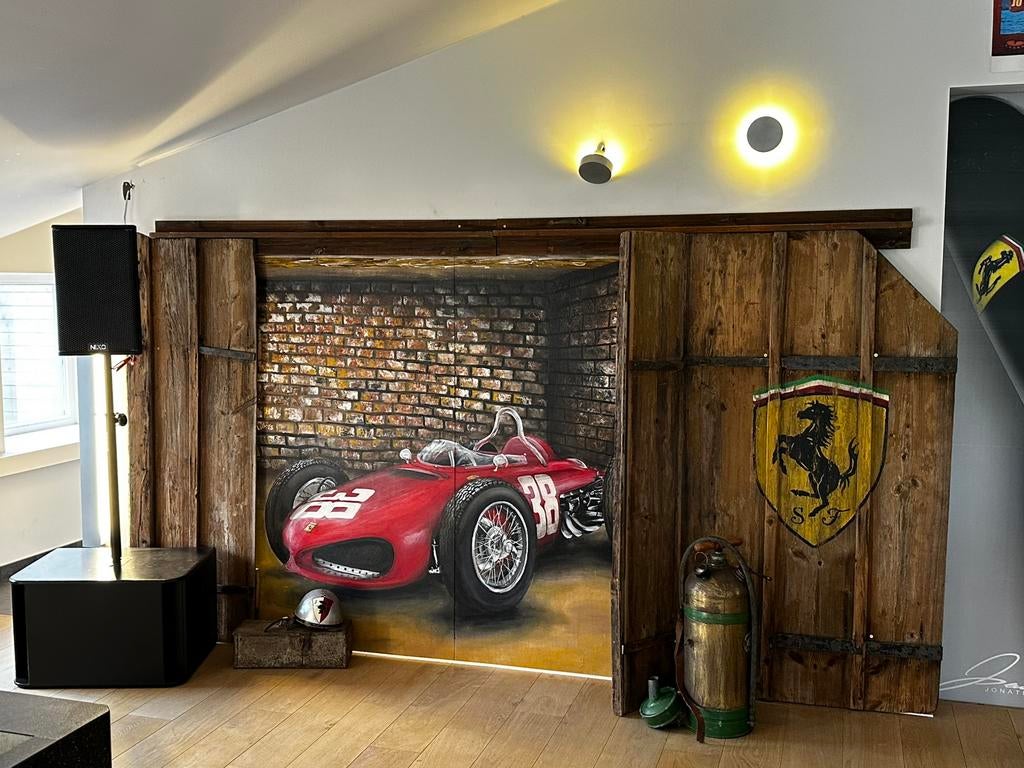 Ferrari poort schilderij met echt houten poort frame, Ophalen