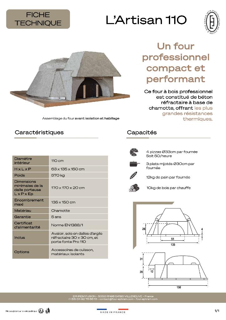 Four à pizza professionnel EPHREM "L'artisan 110", Jardin & Terrasse, Fours à pizza, Enlèvement, Neuf, EPHREM
