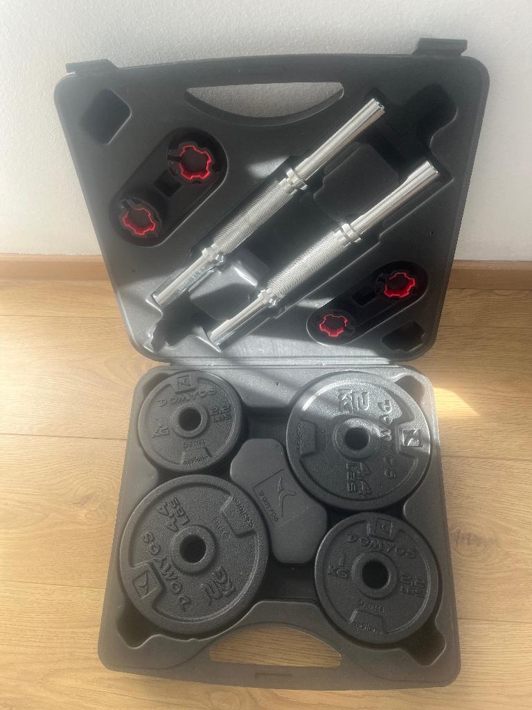 40 kg gewichten, Sport en Fitness, Fitnessmaterialen, Ophalen, Zo goed als nieuw, Rug, Halterset