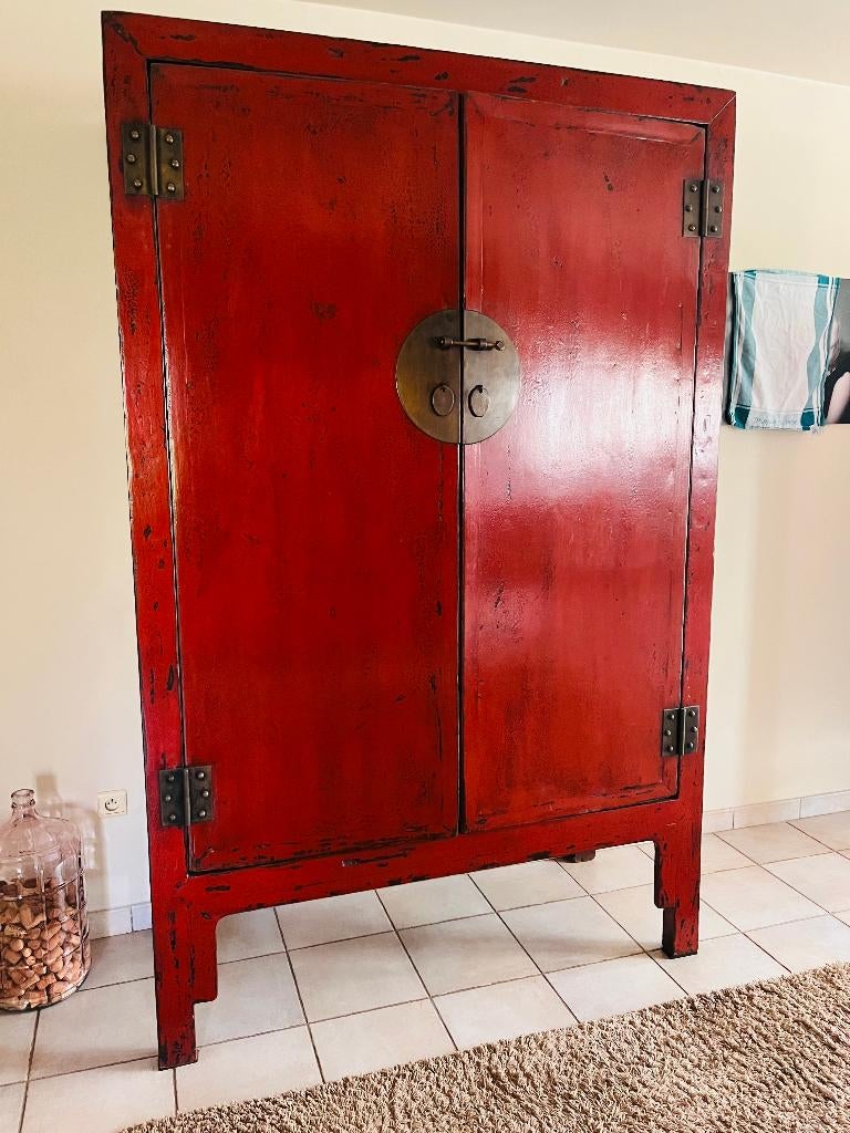 Hoge Oosterse koloniale kast, Avec tablette(s), Moins de 150 cm, Comme neuf, Enlèvement