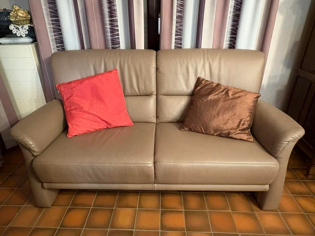 Beige Lederen tweezit, Enlèvement, Comme neuf