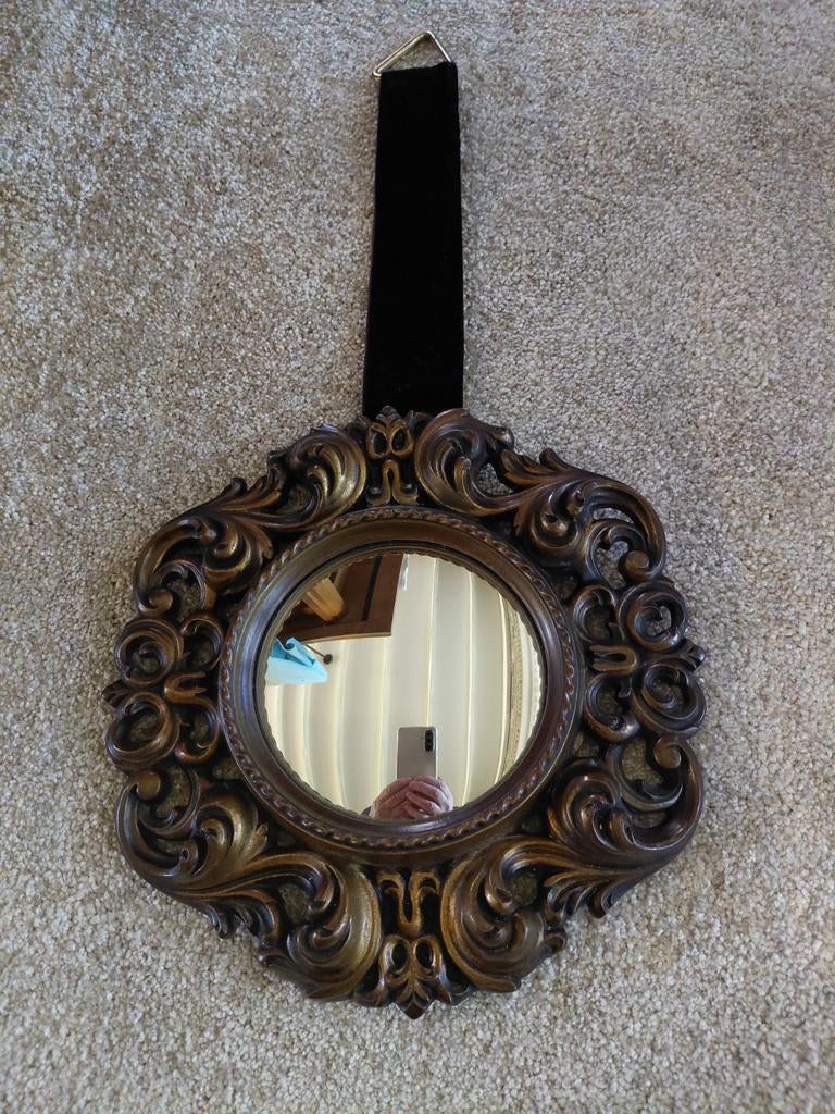 Antieke butlerspiegel, bolle of convex spiegel in barok, Ophalen of Verzenden, Rond, Minder dan 50 cm, Minder dan 100 cm