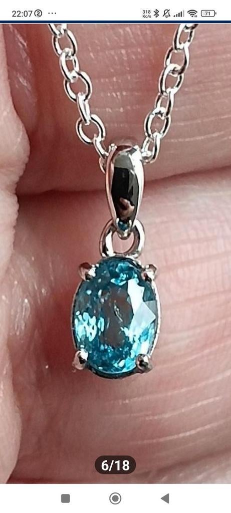 Ensemble en argent massif avec zircon naturel bleu, Bijoux, Sacs & Beauté, Pendentifs, Neuf, Argent, Bleu, Avec pierre précieuse