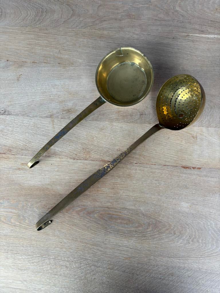 1 koperen lepel en  een vergiet, Antiek en Kunst, Ophalen