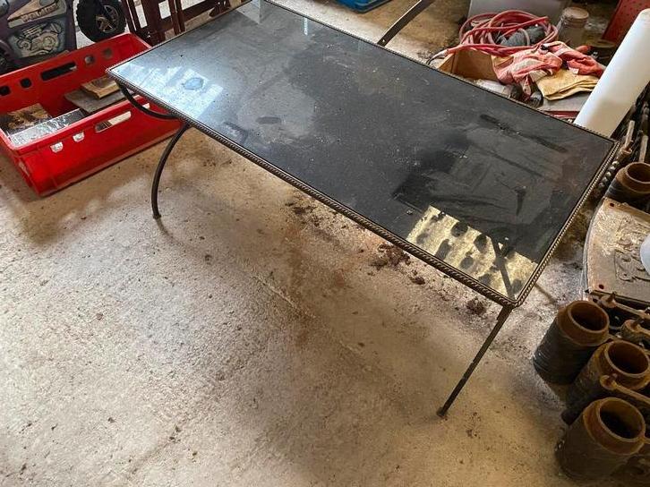 ancienne table avec verre fumé d’epoque annee 50, Enlèvement, Utilisé, Verre