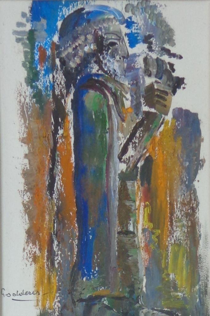 JACK GODDERIS / STANDBEELD/ OLIEVERF KARTON / 60x50cm KADER, Antiquités & Art, Enlèvement ou Envoi