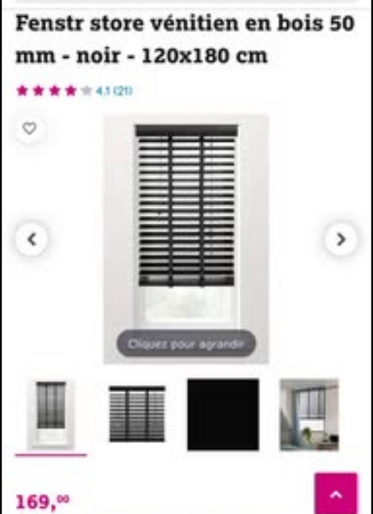 Store lamelles larges en bois noir 120/180, Enlèvement, Noir