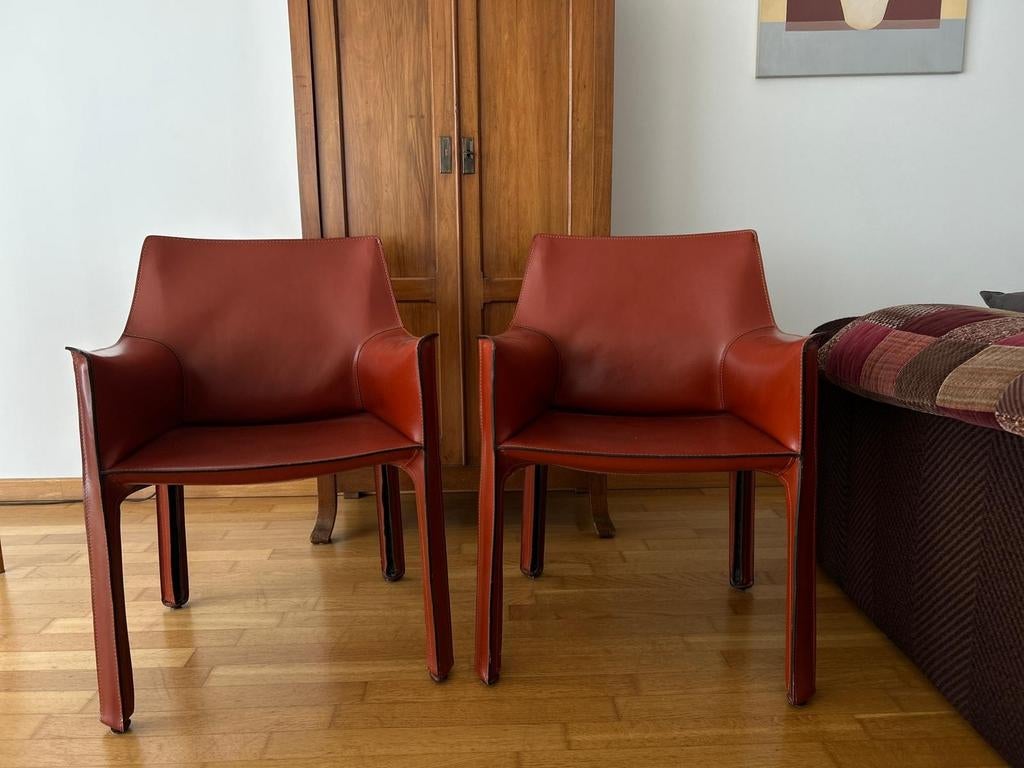 Paar Cassina Cab 413 fauteuils van Mario Bellini, Huis en Inrichting, Stoelen, Ophalen, Gebruikt, Twee, Leer