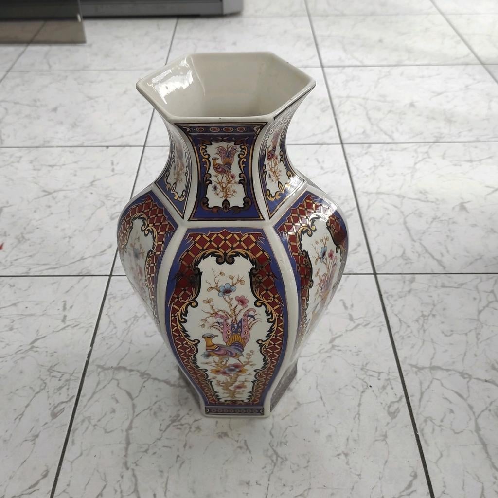 Polychrome zeshoekige vaas, Antiek en Kunst, Antiek | Vazen, Ophalen