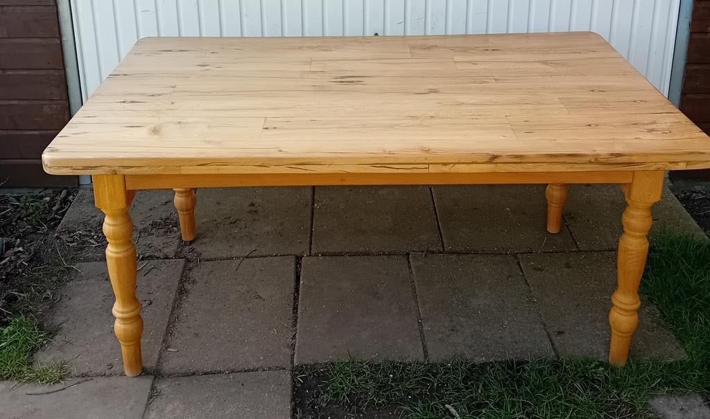 Eikenhoutte Eettafel, gemaakt van Duitse trein planken., Ophalen, Eikenhout, 50 tot 100 cm, Zo goed als nieuw