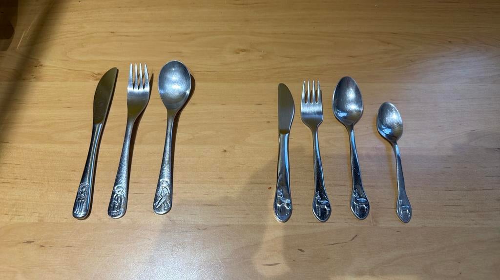 2 sets roestvrijstalen bestek voor kinderen, Ophalen of Verzenden, Gebruikt