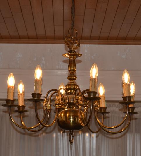 LUSTRE VINTAGE HUIT BRANCHES EN LAITON - ANNEES 1970', Enlèvement, Comme neuf