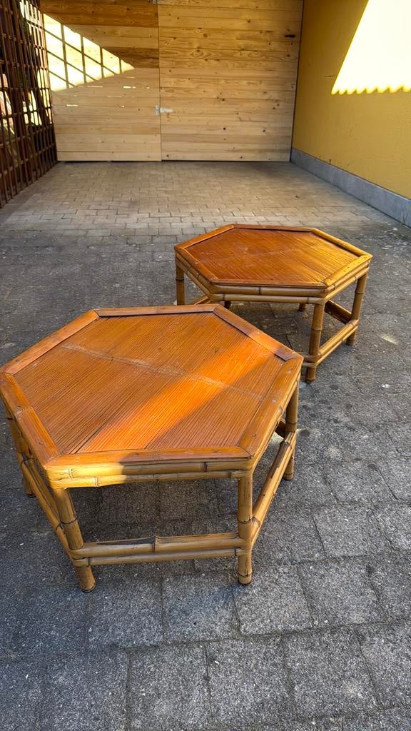 Lot de 2 tables basses en rotin, Huis en Inrichting, Ophalen, Gebruikt, 50 tot 100 cm, Overige vormen