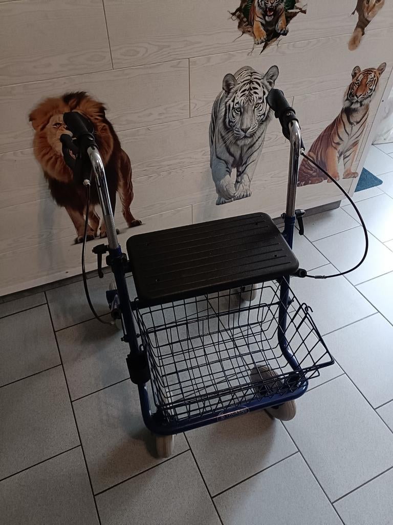 Tribune déambulateur 4 roues,freins, assise et panier, Ophalen, Opvouwbaar