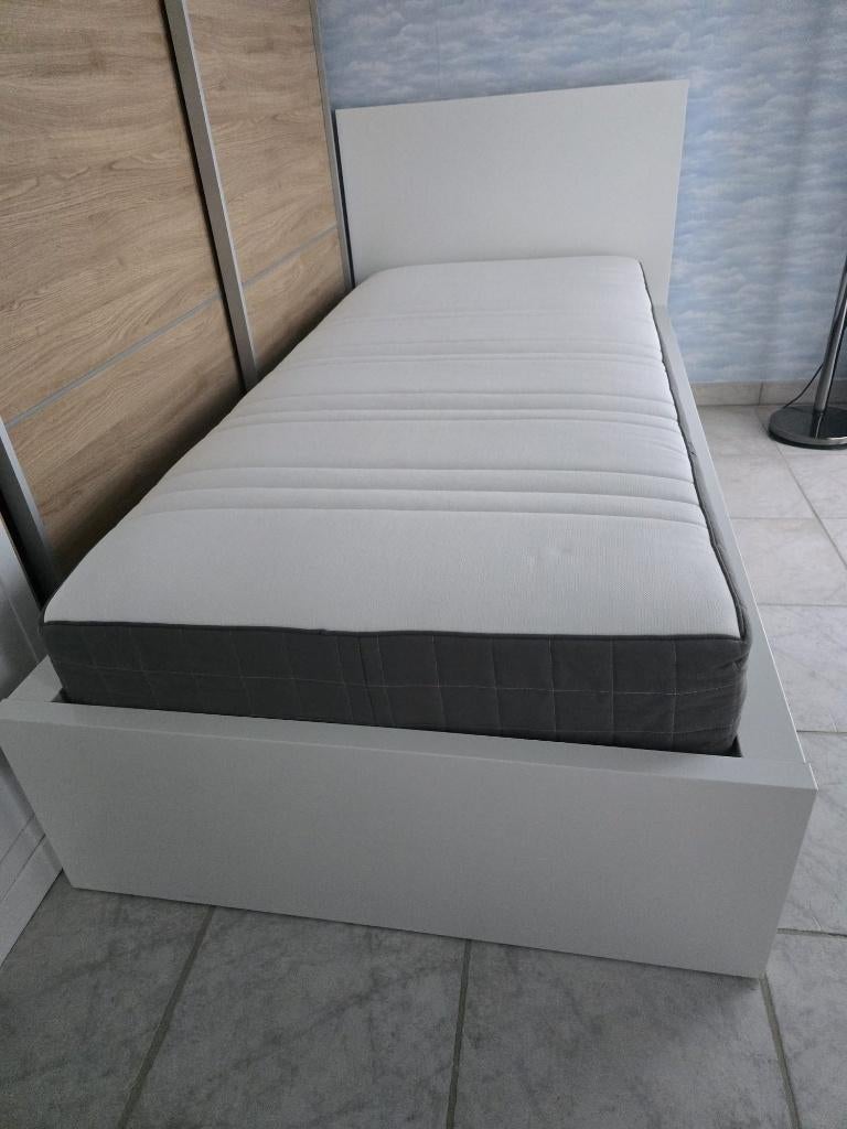 1persoonsbed hoogglans wit, 90 cm, Comme neuf, Enlèvement, 200 cm