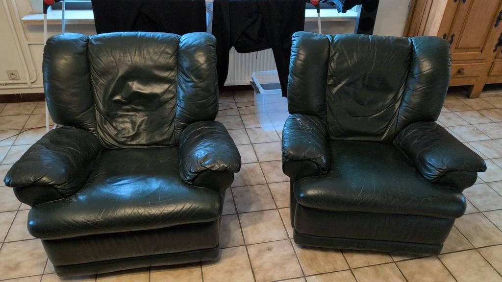 Set leren zetels groen (ook apart mogelijk), Ophalen, Gebruikt, Leer