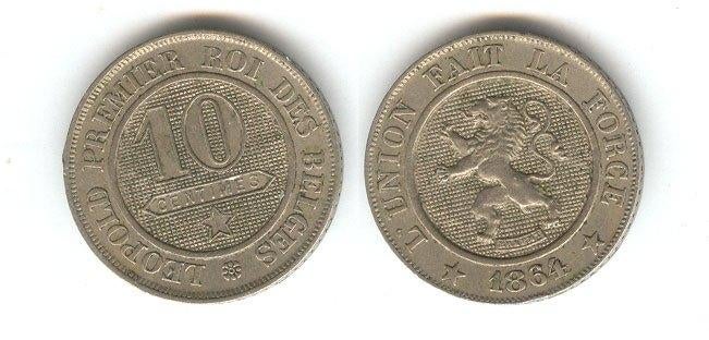 Belgique : 10 cents 1864 FR = morin 135 = plus rare, Envoi, Monnaie en vrac
