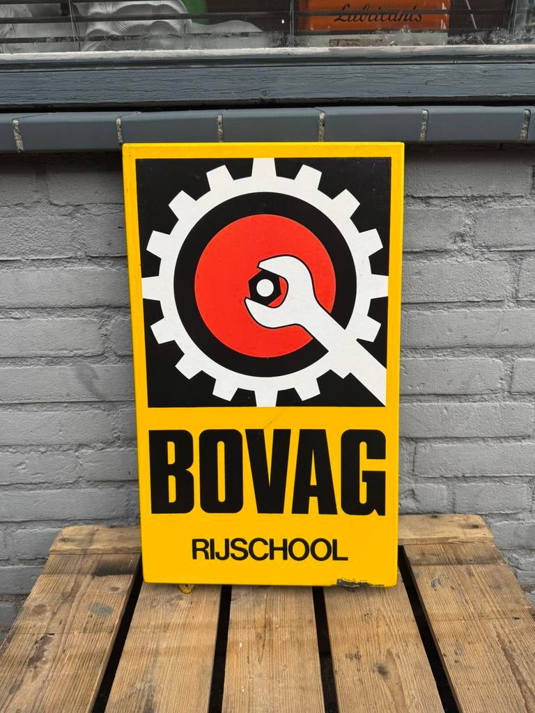 BOVAG Rijschool emaille reclamebord, Verzamelen, Ophalen of Verzenden, Gebruikt, Reclamebord