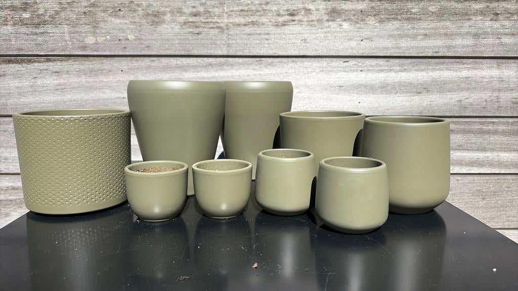 10 groene bloempotten, Tuin en Terras, Ophalen, Zo goed als nieuw