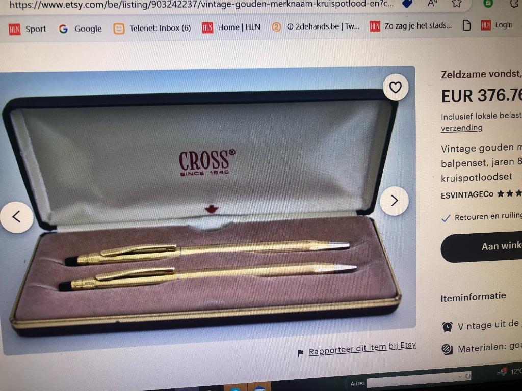 Vintage gold plated Cross pen en potlood, Verzamelen, Pennenverzamelingen, Gebruikt, Pennenset, Cross, Met doosje, Met reclame