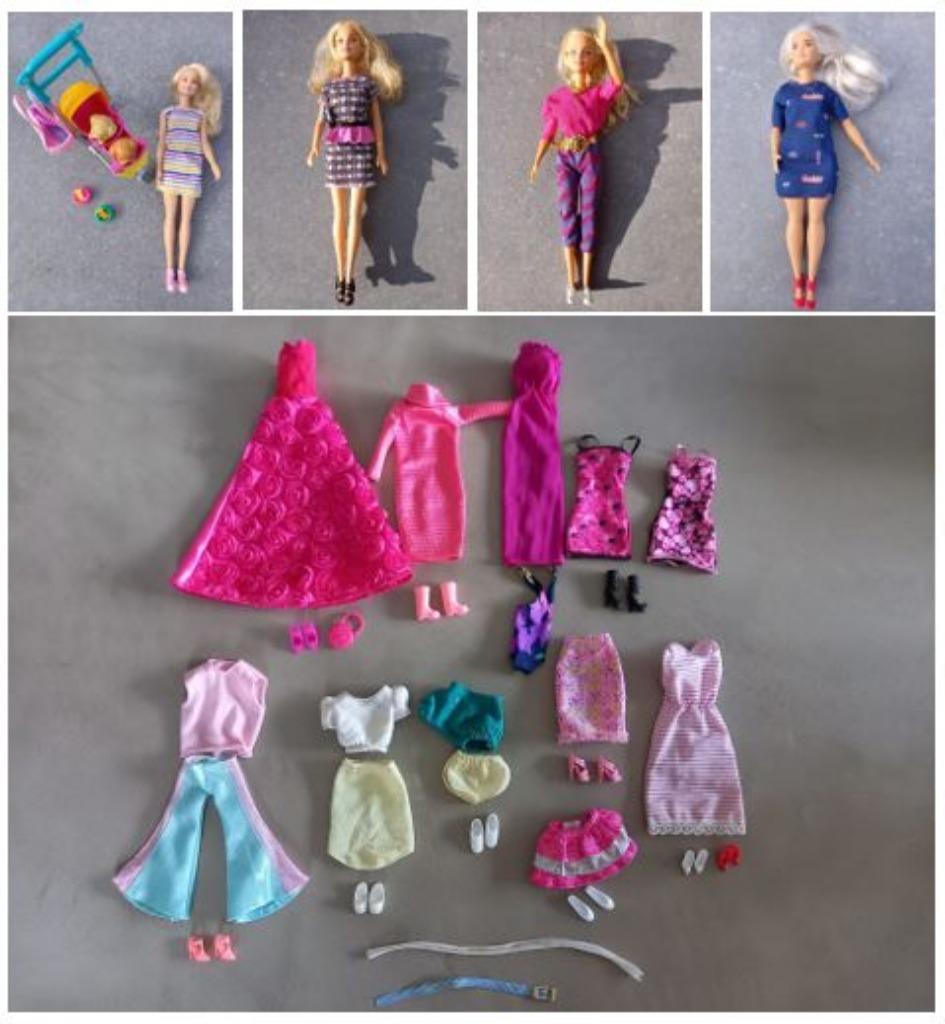 Lot: Barbie spullen (4 poppen + diverse kleedjes), Kinderen en Baby's, Speelgoed | Poppen, Ophalen, Zo goed als nieuw, Barbie