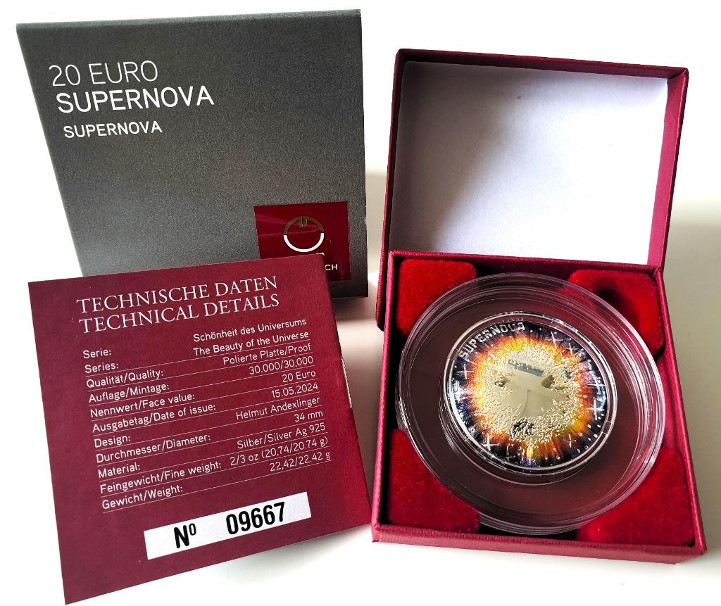 Oostenrijk 20 euro proof 2024 Supernova, Postzegels en Munten, Munten | Europa | Euromunten, Losse munt, Oostenrijk, Verzenden